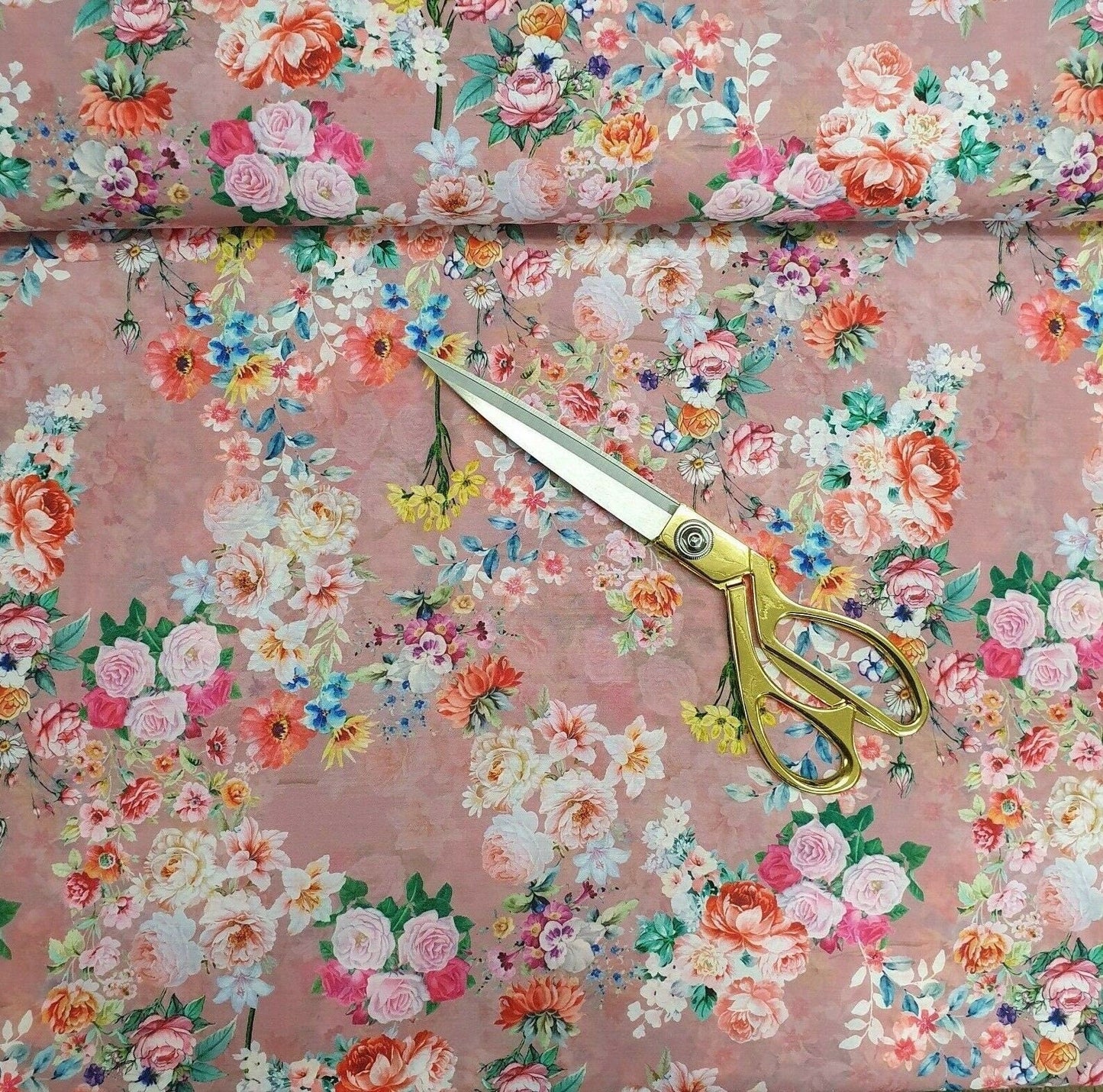 Digital Floral Print Polycotton Fabric – 44" Wide Soft Lightweight Dress & Craft Material