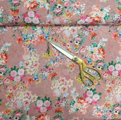 Digital Floral Print Polycotton Fabric – 44" Wide Soft Lightweight Dress & Craft Material