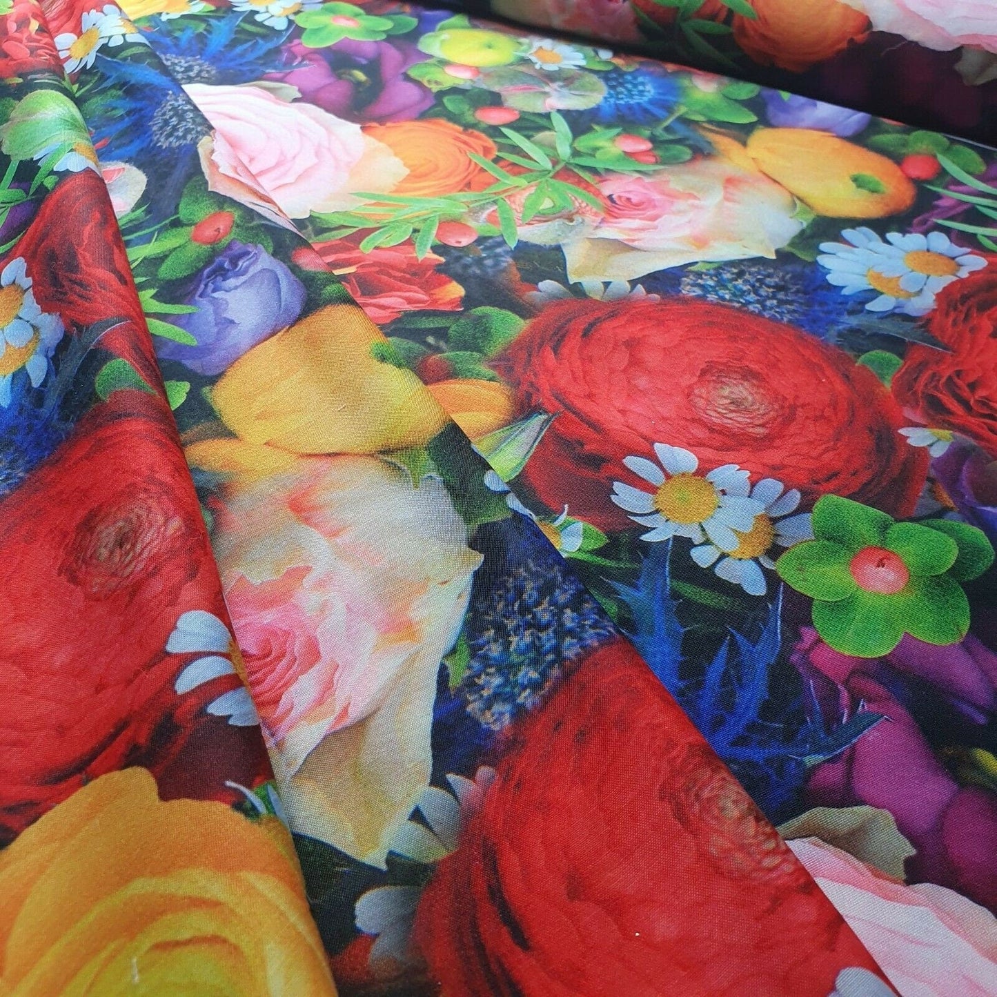Digital Floral Print Polycotton Fabric – 44" Wide Soft Lightweight Dress & Craft Material