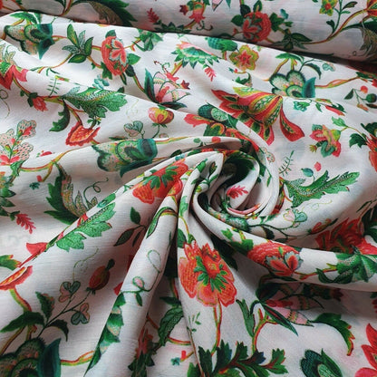 Digital Floral Print Muslin Polyester Soft Dress Drape Craft Fabric 44" By Meter (Design 12)