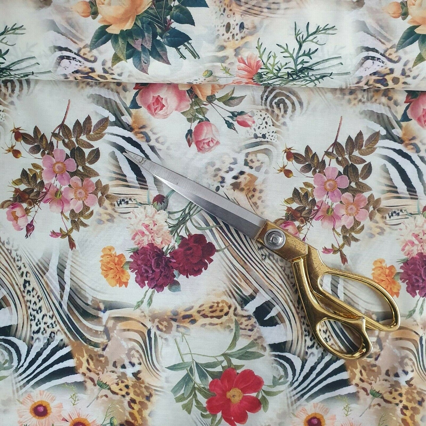Digital Floral Print Polycotton Fabric – 44" Wide Soft Lightweight Dress & Craft Material