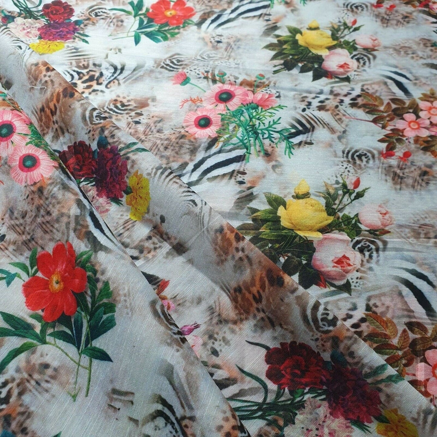 Digital Floral Print Polycotton Fabric – 44" Wide Soft Lightweight Dress & Craft Material