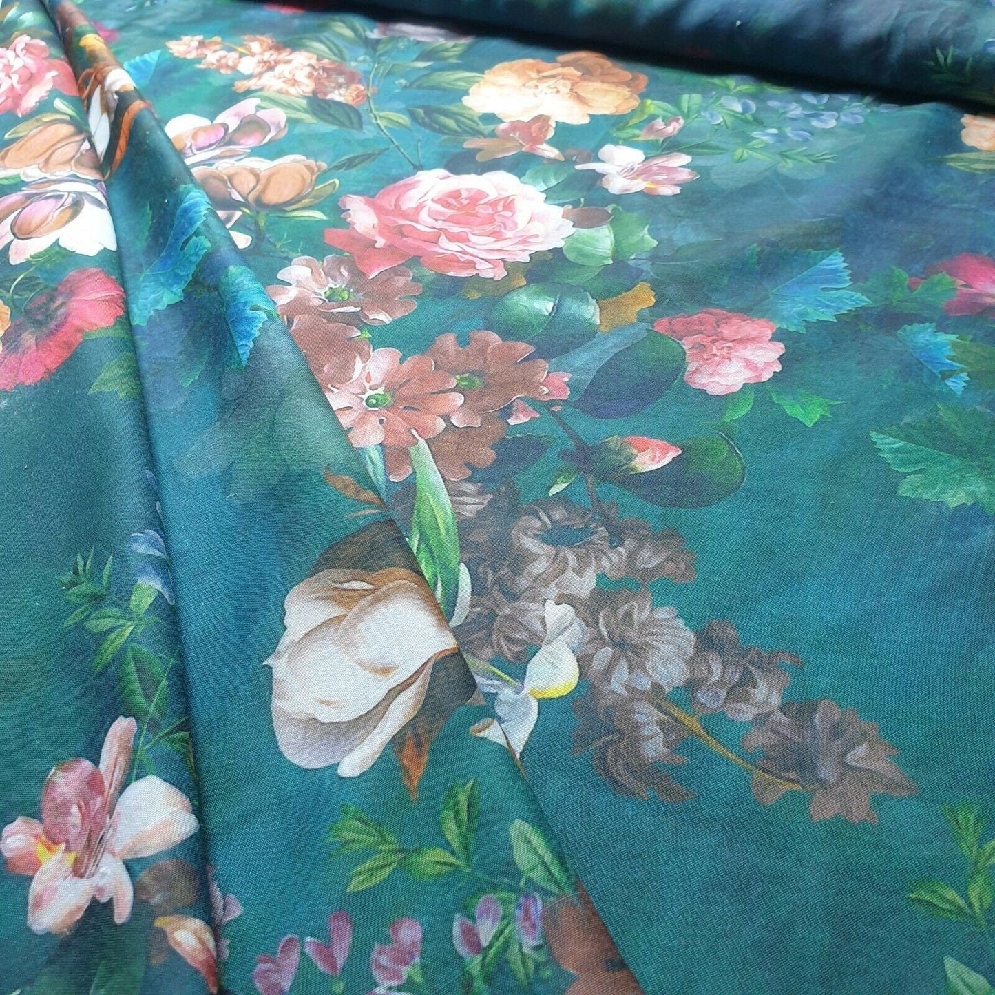 Digital Floral Print Polycotton Fabric – 44" Wide Soft Lightweight Dress & Craft Material