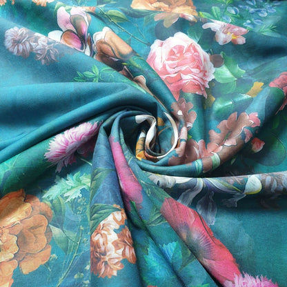 Digital Floral Print Polycotton Fabric – 44" Wide Soft Lightweight Dress & Craft Material