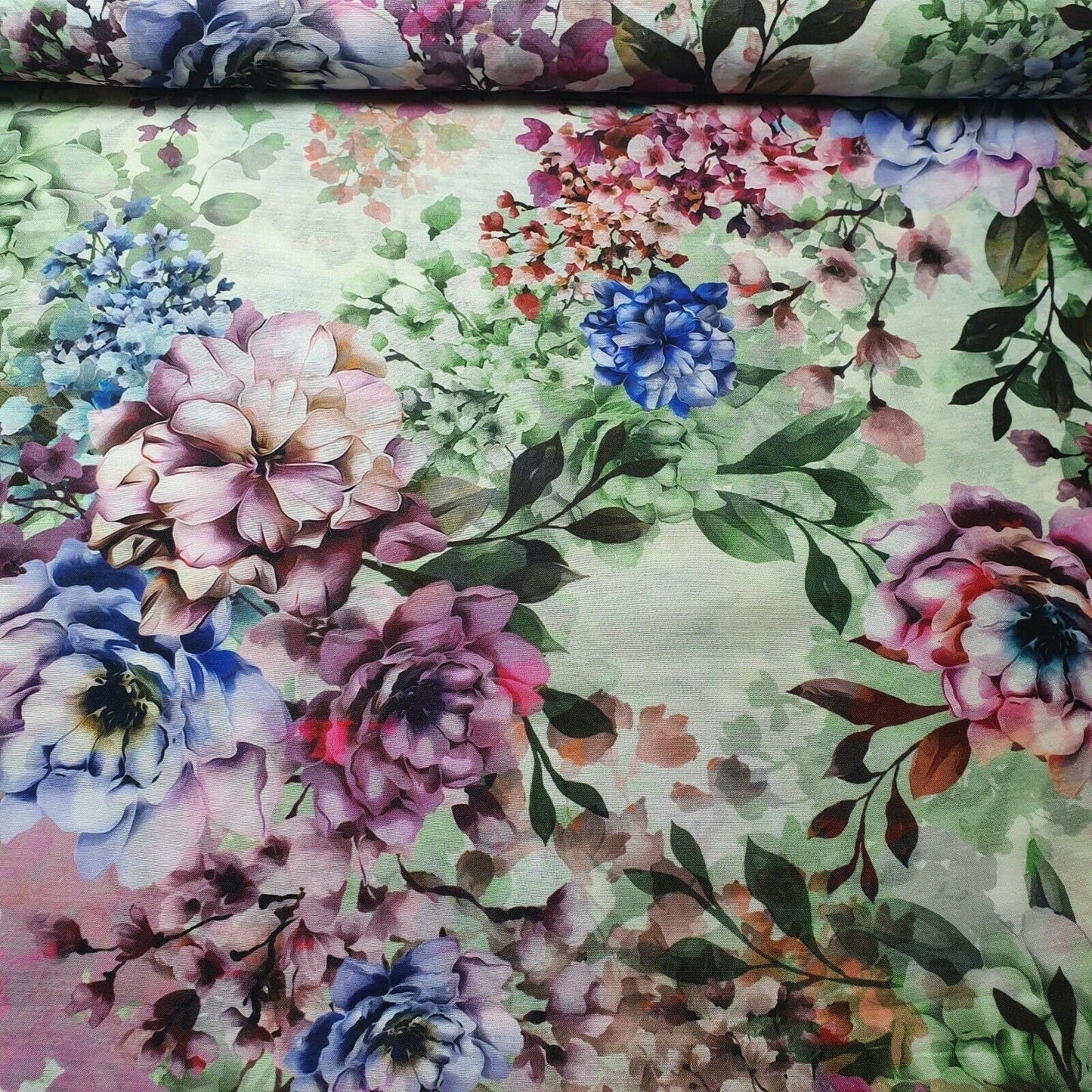 Digital Floral Print Polycotton Fabric – 44" Wide Soft Lightweight Dress & Craft Material