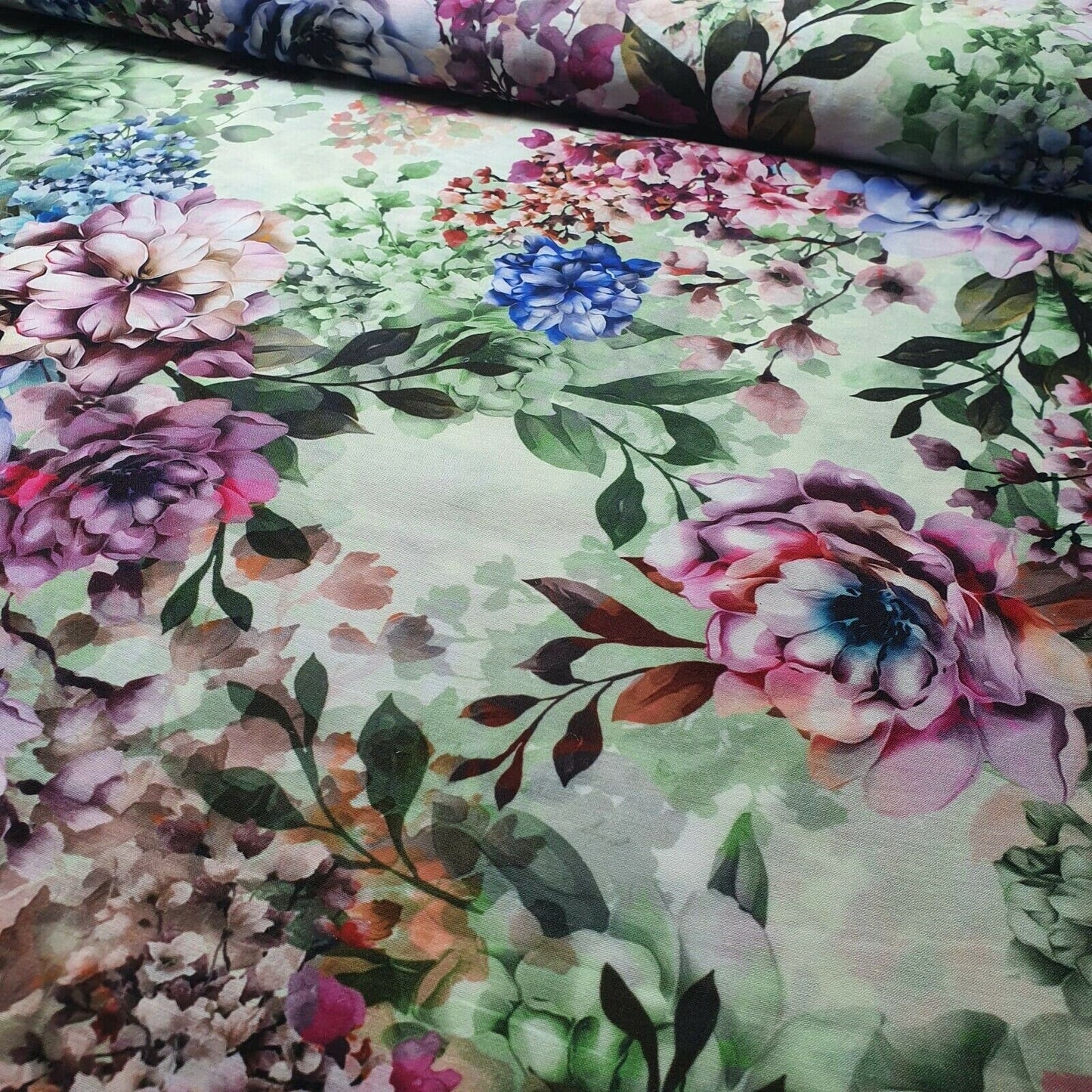 Digital Floral Print Polycotton Fabric – 44" Wide Soft Lightweight Dress & Craft Material