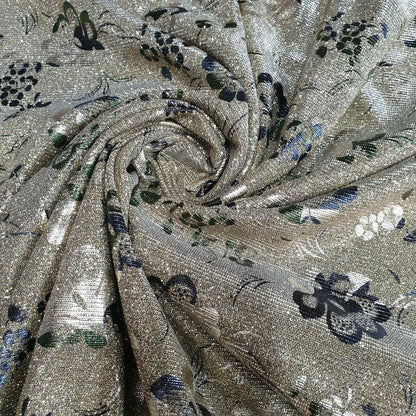 Shimmer Moonlight Floral Printed Glitter Nylon Fabric – 58" Wide Stretch Backdrop, Dress & Craft Material