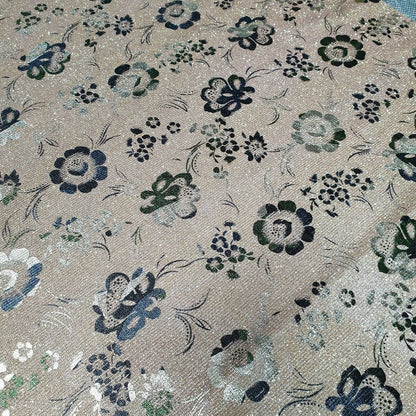 Shimmer Moonlight Floral Printed Glitter Nylon Fabric – 58" Wide Stretch Backdrop, Dress & Craft Material