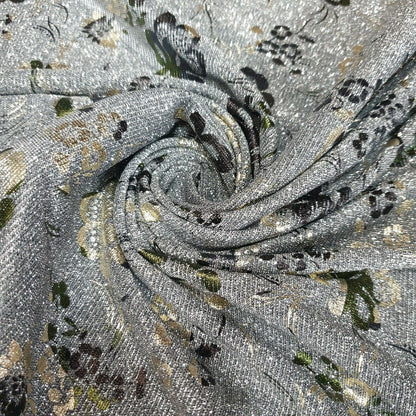 Shimmer Moonlight Floral Printed Glitter Nylon Fabric – 58" Wide Stretch Backdrop, Dress & Craft Material