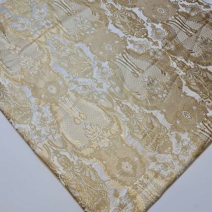 Ornamental Damask Banarasi Brocade Fabric – Premium Indian Gold Metallic Jacquard Material 44" Wide