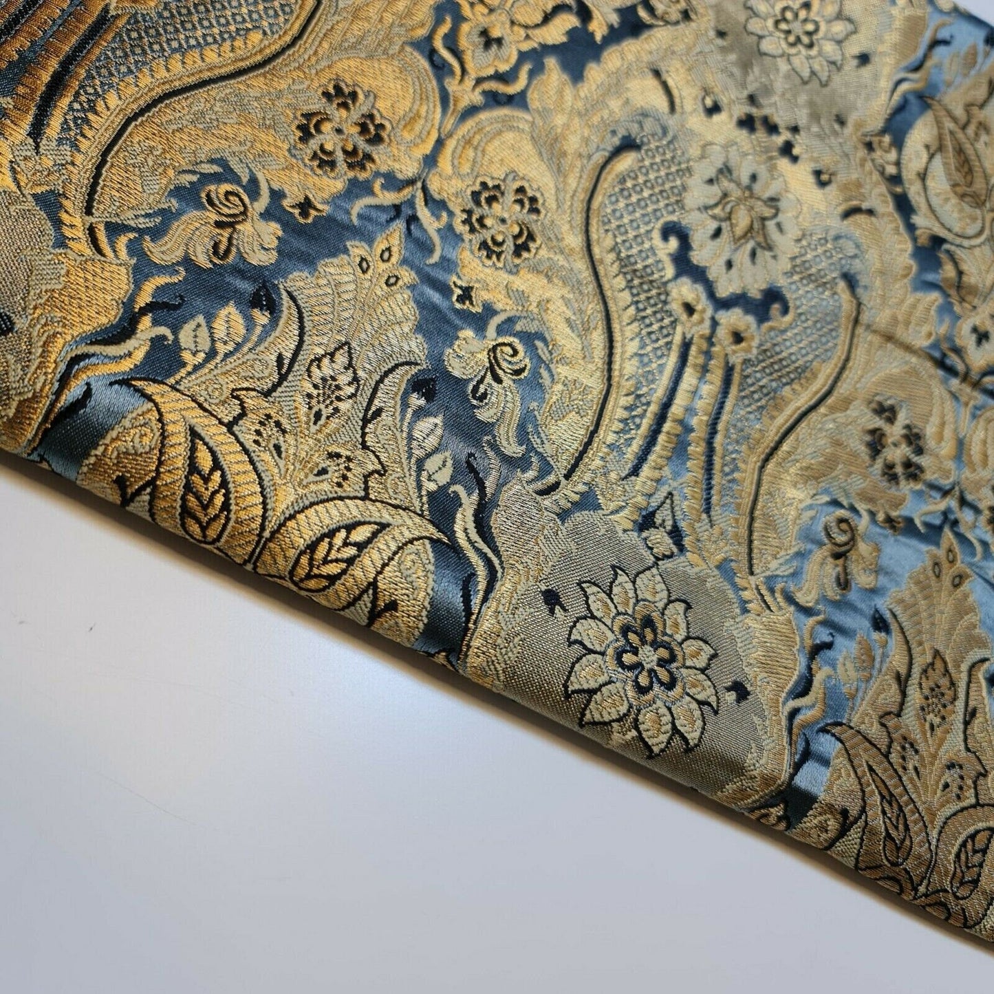 Ornamental Damask Banarasi Brocade Fabric – Premium Indian Gold Metallic Jacquard Material 44" Wide