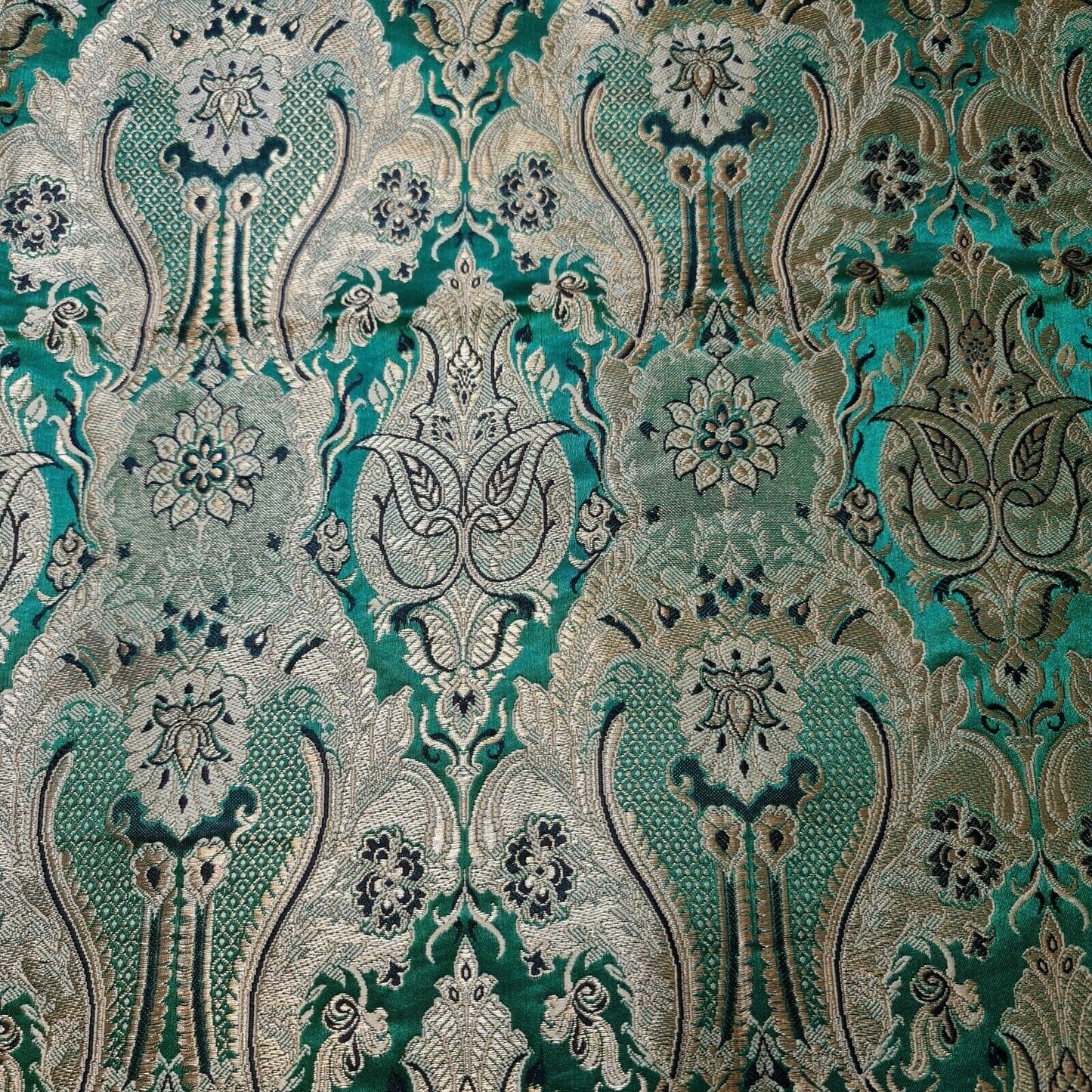 Ornamental Damask Banarasi Brocade Fabric – Premium Indian Gold Metallic Jacquard Material 44" Wide
