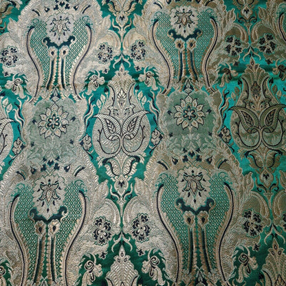 Ornamental Damask Banarasi Brocade Fabric – Premium Indian Gold Metallic Jacquard Material 44" Wide