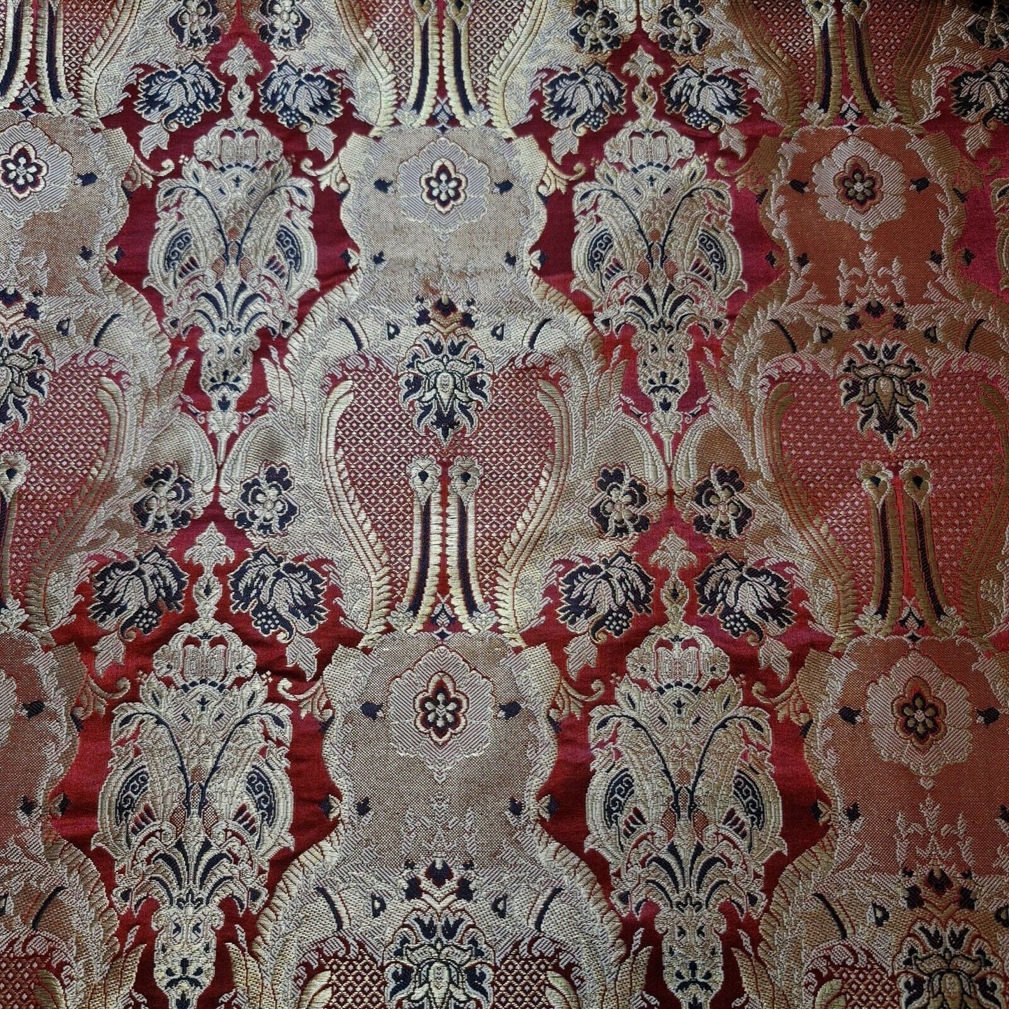 Ornamental Damask Banarasi Brocade Fabric – Premium Indian Gold Metallic Jacquard Material 44" Wide