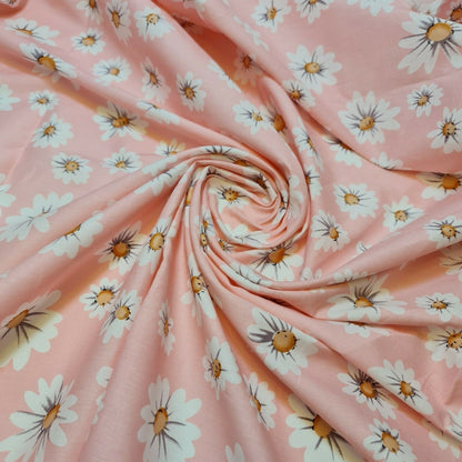 100% Cotton Poplin Daisy Flower Fabric Dress Craft Quilting Costume Material 58" By The Meter (Print -5)