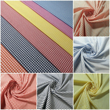 Polycotton Gingham Check Fabric – 1/8", 1/4", 1" Checks | Dress, Craft & Uniform Material (44” Wide, Sold by the Meter)