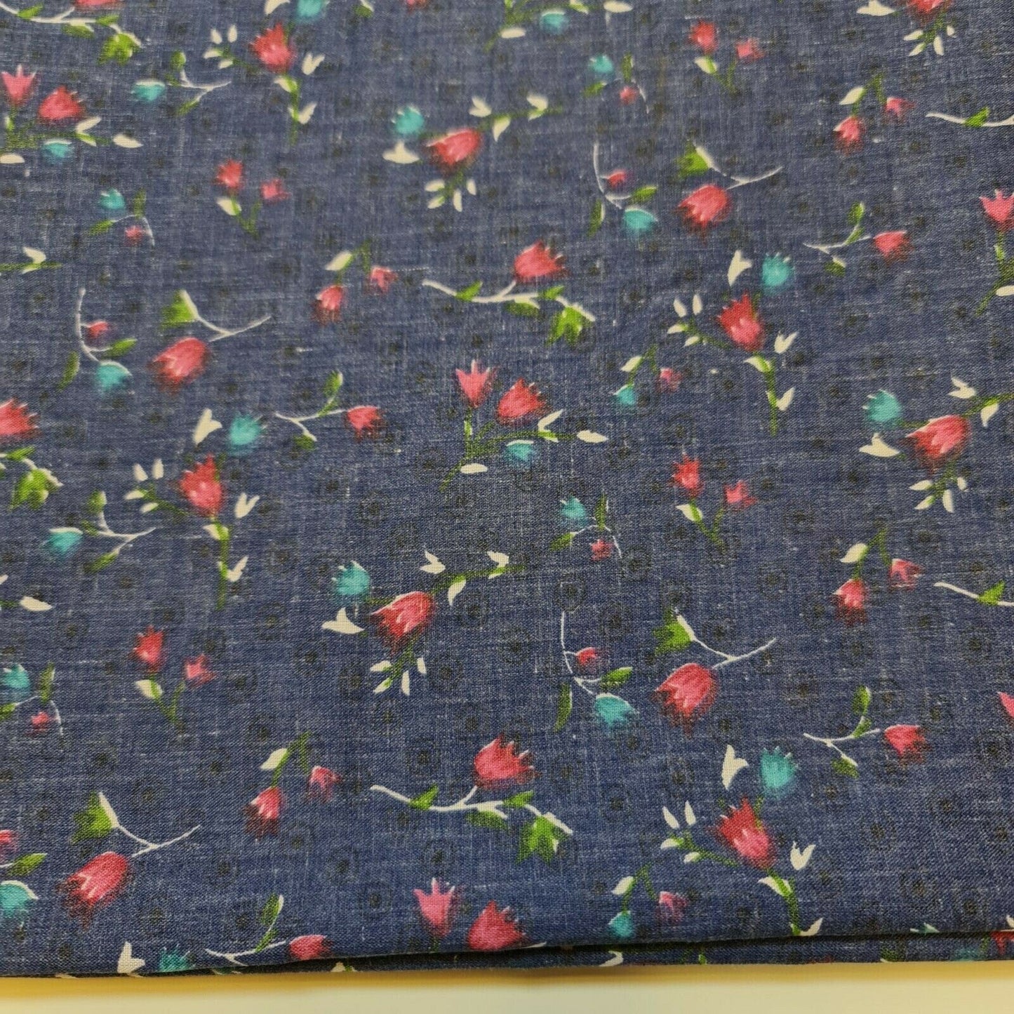 Vintage Japanese Floral Printed Polycotton Fabric – 58" Wide Soft Dress & Craft Material by the Metre