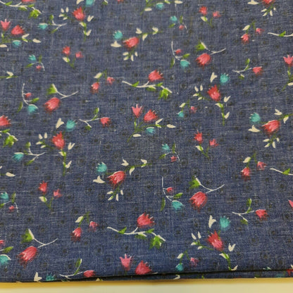 Vintage Japanese Floral Printed Polycotton Fabric – 58" Wide Soft Dress & Craft Material by the Metre