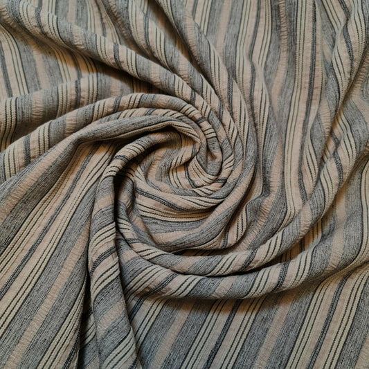 Cord 100% Cotton Stripe Jacquard Non Stretch Craft Dress Upholstery Fabric 58" (Beige Base)