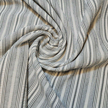 Cord 100% Cotton Stripe Jacquard Non Stretch Craft Dress Upholstery Fabric 58" (White Base)