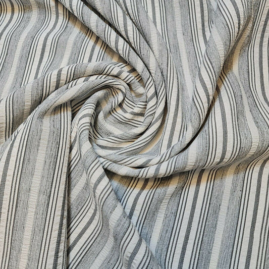 Cord 100% Cotton Stripe Jacquard Non Stretch Craft Dress Upholstery Fabric 58" (White Base)