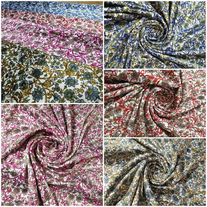 Floral Silk Satin Printed Fabric – 58" Wide Soft Silky Dress & Drape Material by the Metre