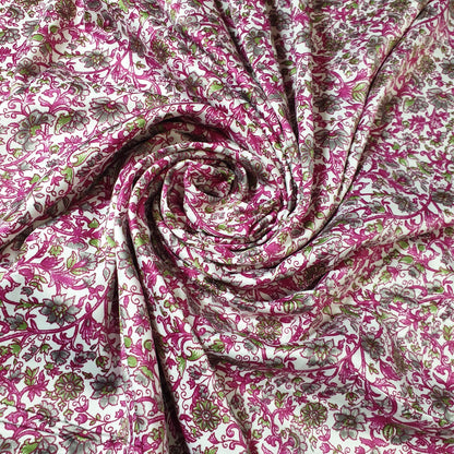 Floral Silk Satin Printed Fabric – 58" Wide Soft Silky Dress & Drape Material by the Metre