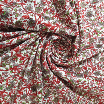 Floral Silk Satin Printed Fabric – 58" Wide Soft Silky Dress & Drape Material by the Metre
