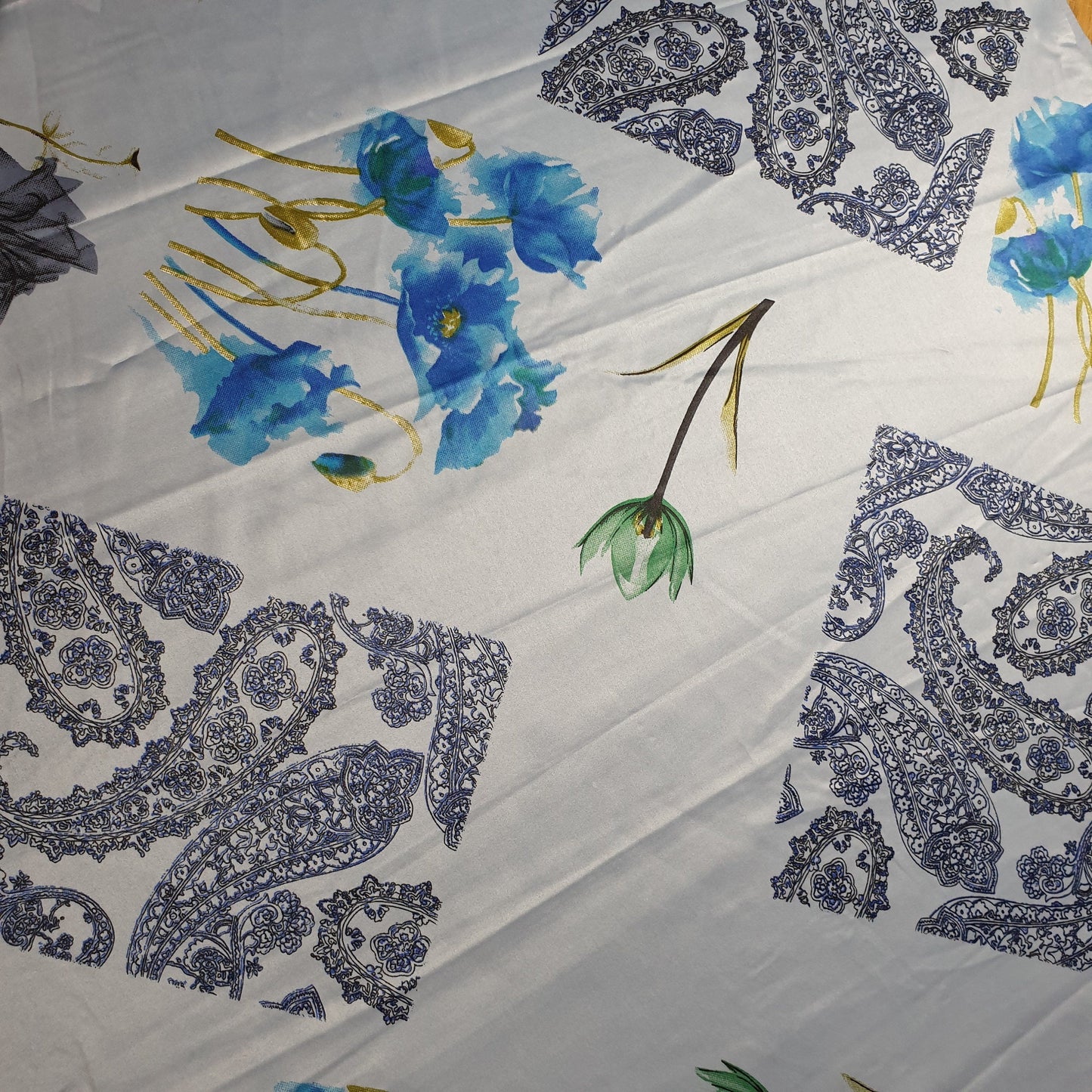 Floral Silk Satin Printed Fabric – 58" Wide Soft Silky Dress & Drape Material by the Metre