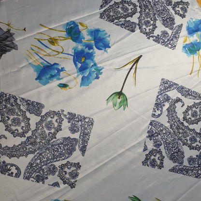 Floral Silk Satin Printed Fabric – 58" Wide Soft Silky Dress & Drape Material by the Metre