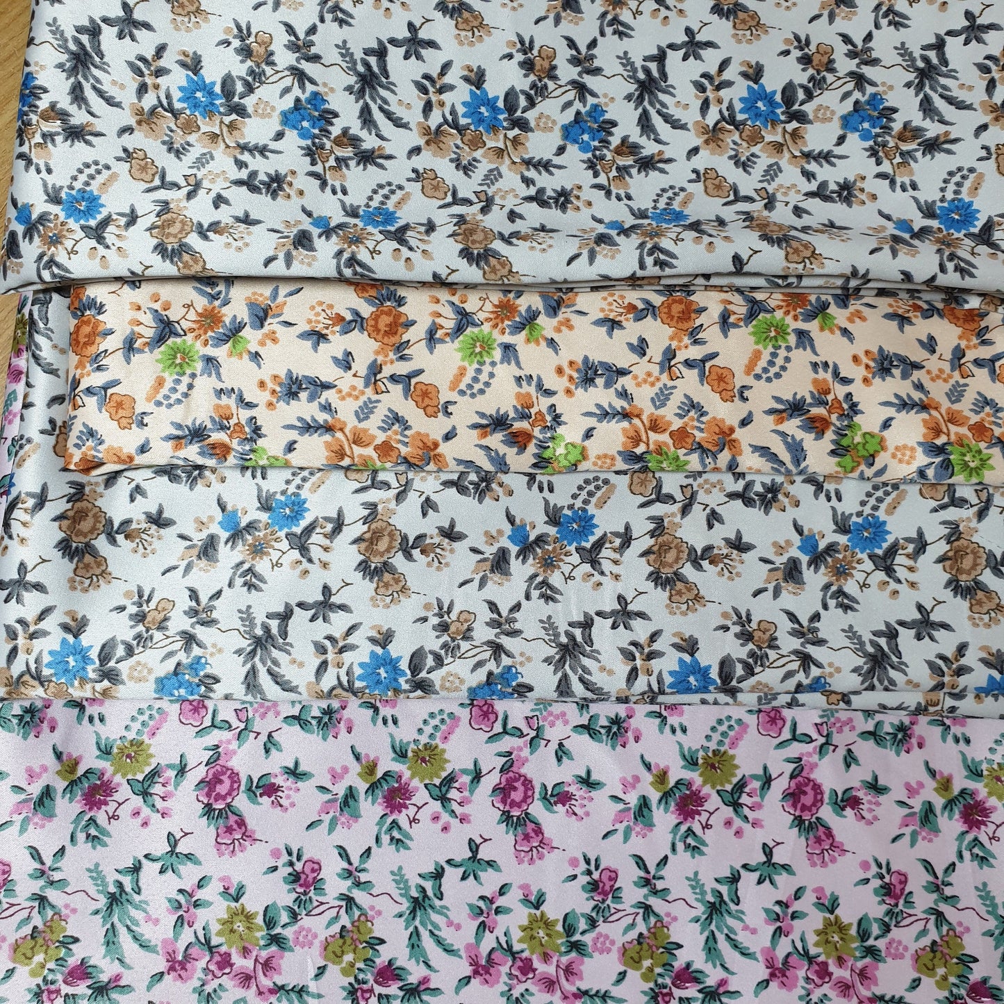 Floral Silk Satin Printed Fabric – 58" Wide Soft Silky Dress & Drape Material by the Metre