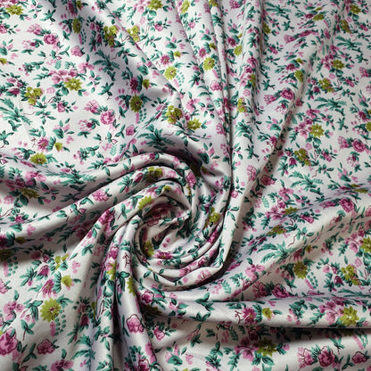 Floral Silk Satin Printed Fabric – 58" Wide Soft Silky Dress & Drape Material by the Metre