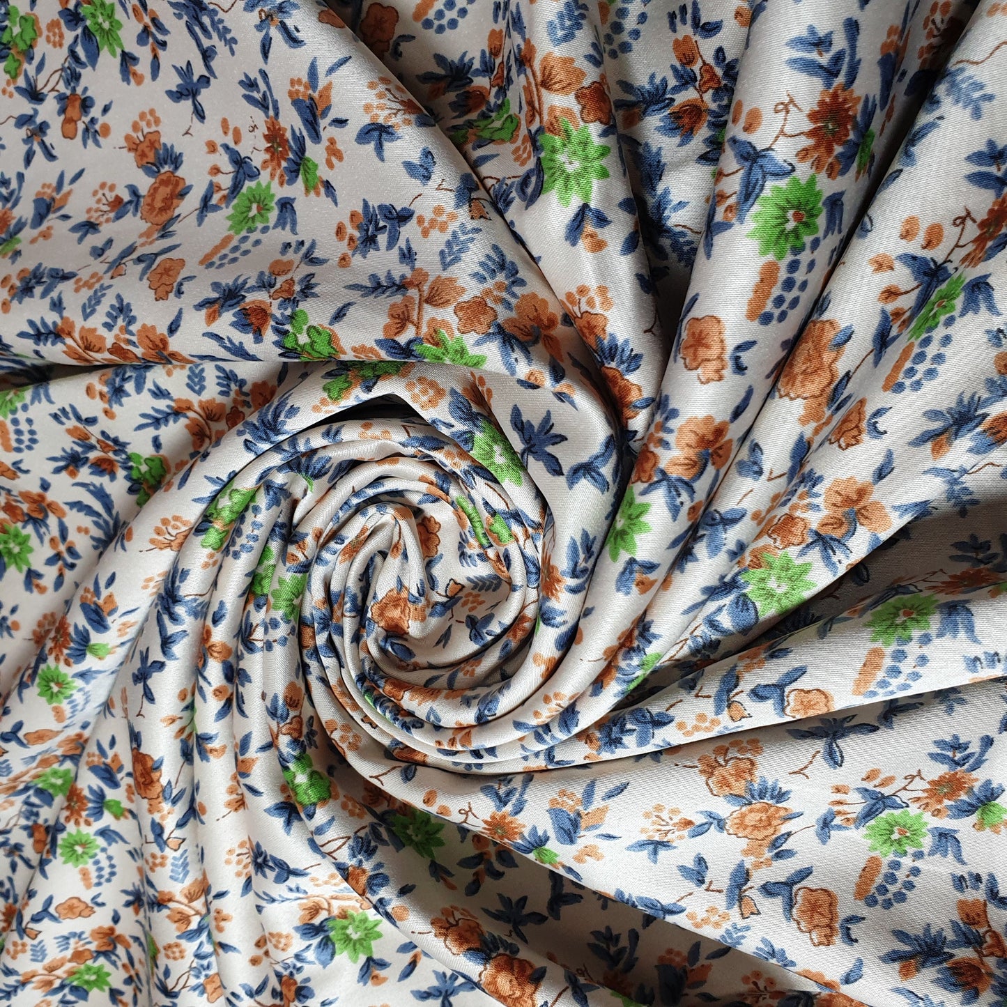 Floral Silk Satin Printed Fabric – 58" Wide Soft Silky Dress & Drape Material by the Metre
