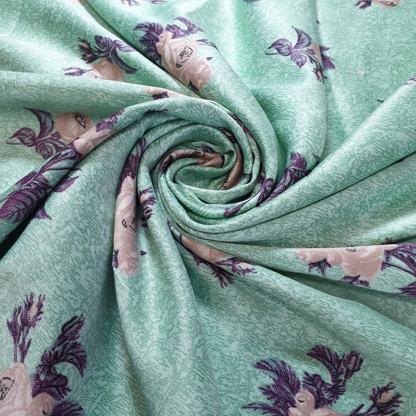Floral Silk Satin Printed Fabric – 58" Wide Soft Silky Dress & Drape Material by the Metre