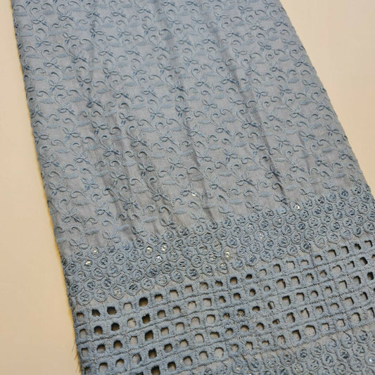 New Cotton Lawn Soft Broderie Anglaise Embroidery Border Dress Craft Fabric 50"J (Duck Egg)
