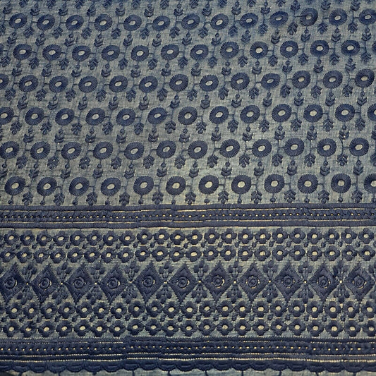 New Cotton Lawn Soft Broderie Anglaise Embroidery Border Dress Craft Fabric 50"J (Navy Blue)