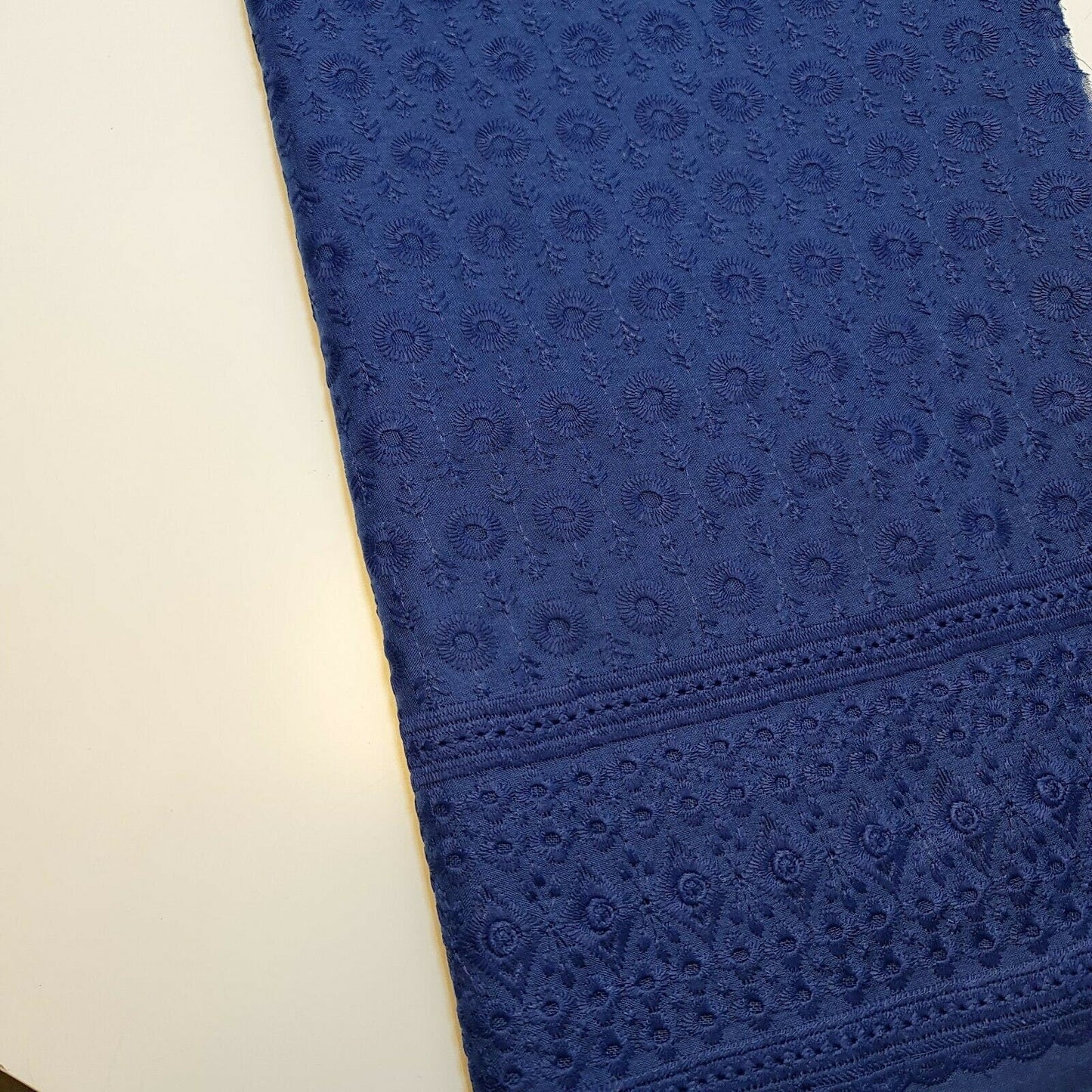 New Cotton Lawn Soft Broderie Anglaise Embroidery Border Dress Craft Fabric 50"J (Navy Blue)