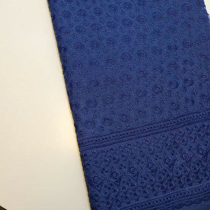 New Cotton Lawn Soft Broderie Anglaise Embroidery Border Dress Craft Fabric 50"J (Navy Blue)
