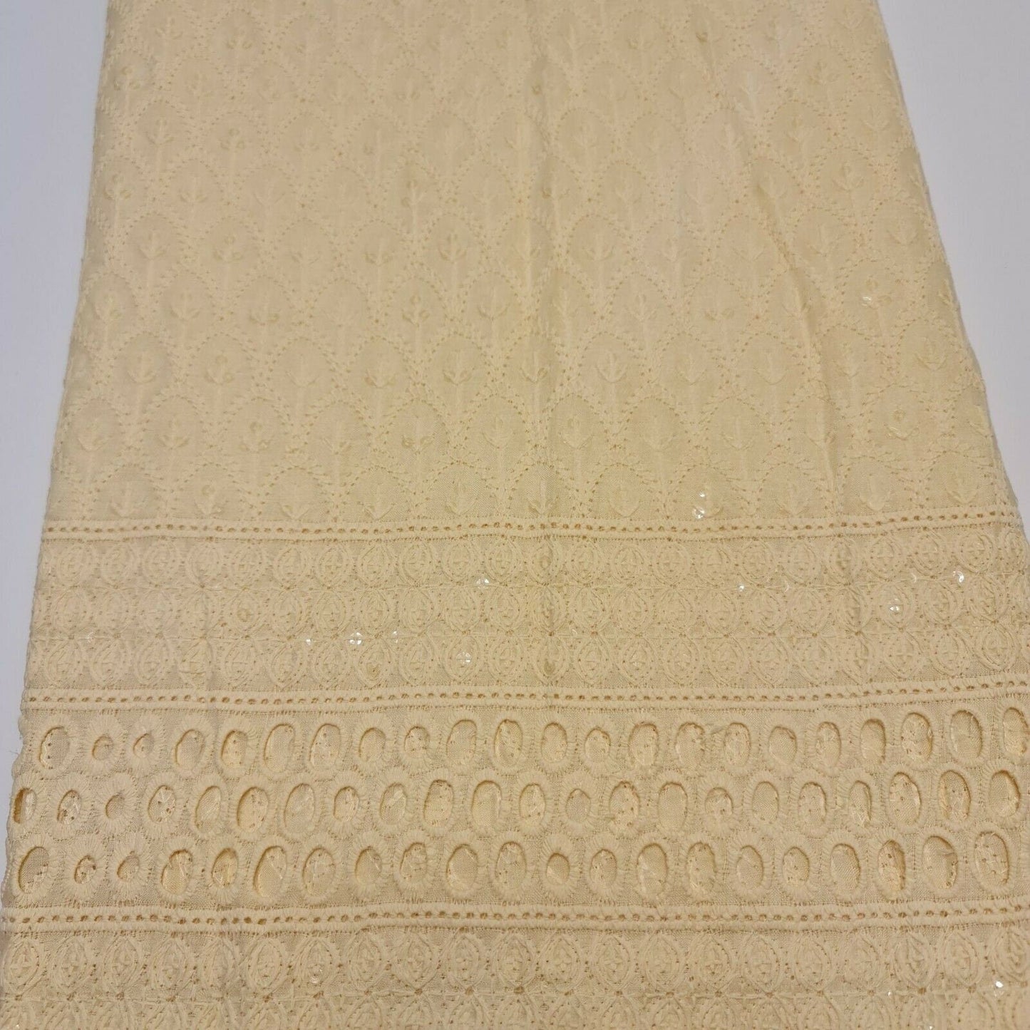 New Cotton Lawn Soft Broderie Anglaise Embroidery Border Dress Craft Fabric 50"J (Yellow)