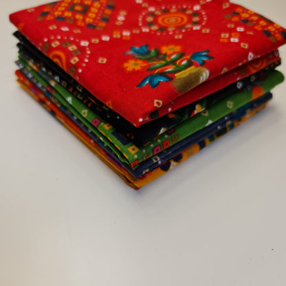 Viscose Indian Boho Print Fabric – 6pcs Fat Quarters Bundle (50x50cm) Quilting & Patchwork Material