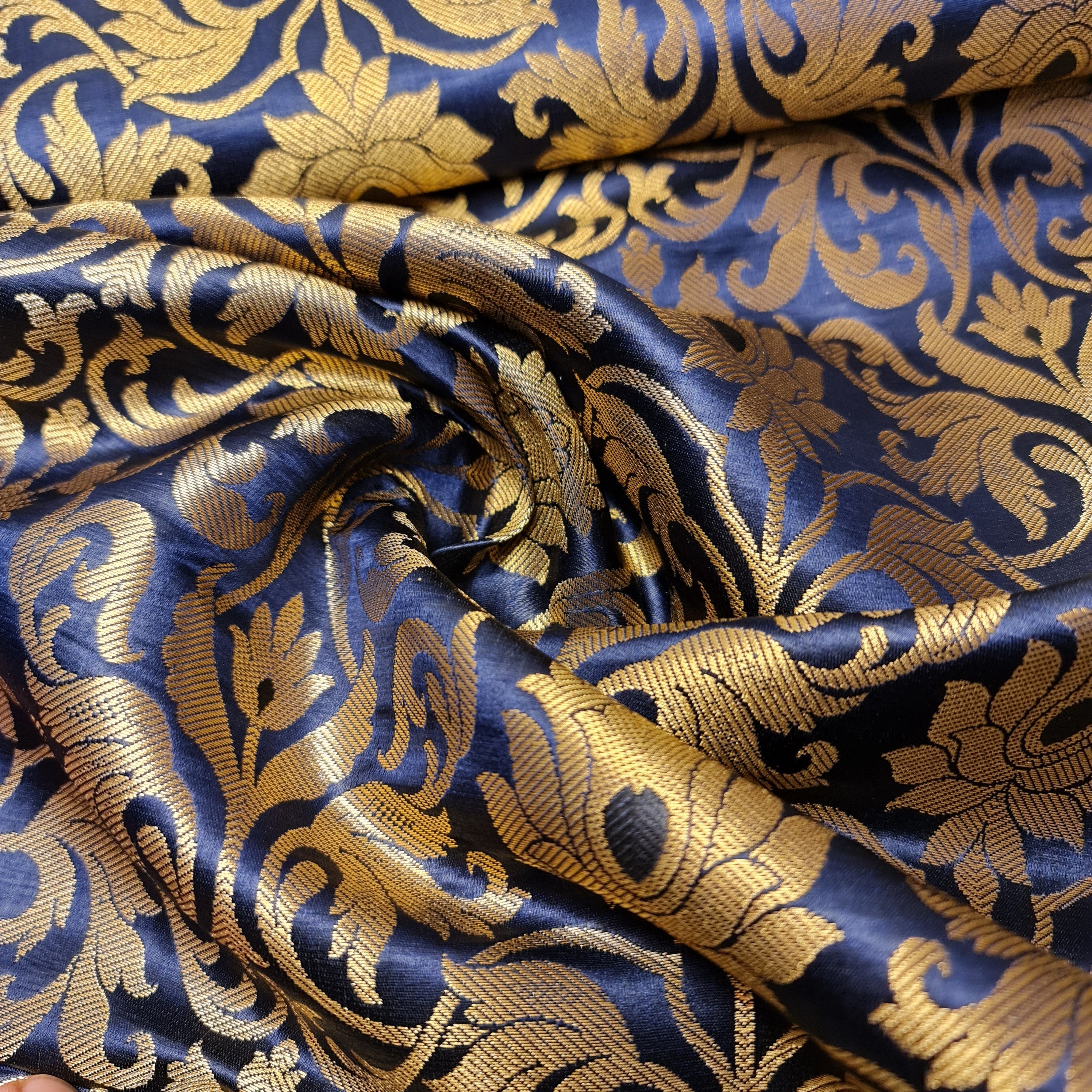 Luxurious Floral Banarasi Brocade Fabric – Premium Indian Gold Metallic Jacquard Woven Material 44