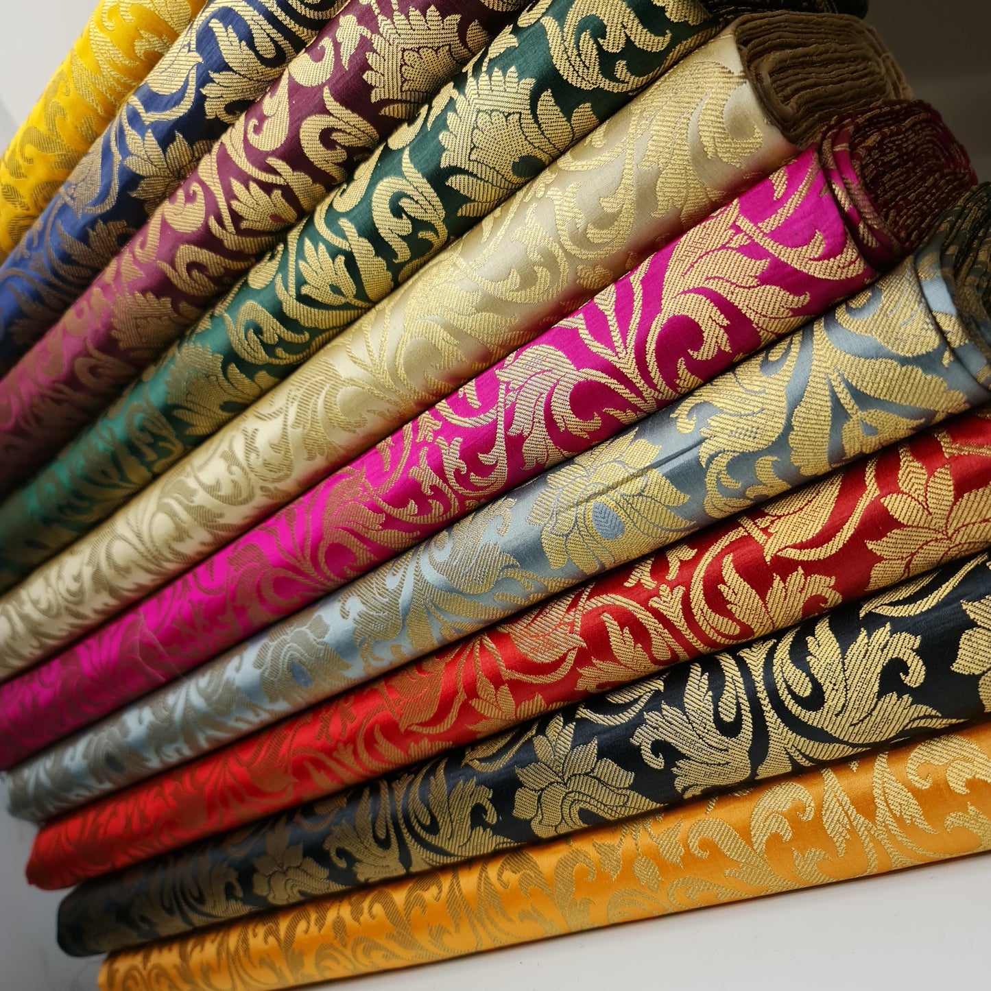 Luxurious Floral Banarasi Brocade Fabric – Premium Indian Gold Metallic Jacquard Woven Material 44" Wide