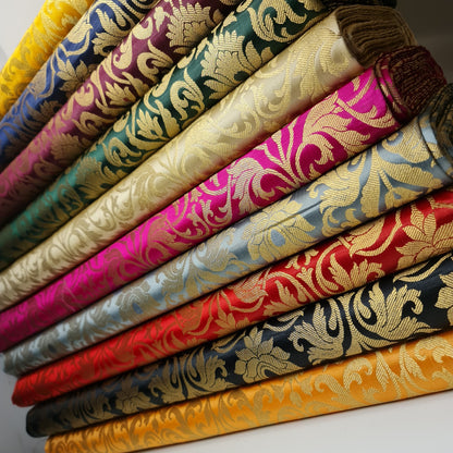 Luxurious Floral Banarasi Brocade Fabric – Premium Indian Gold Metallic Jacquard Woven Material 44" Wide