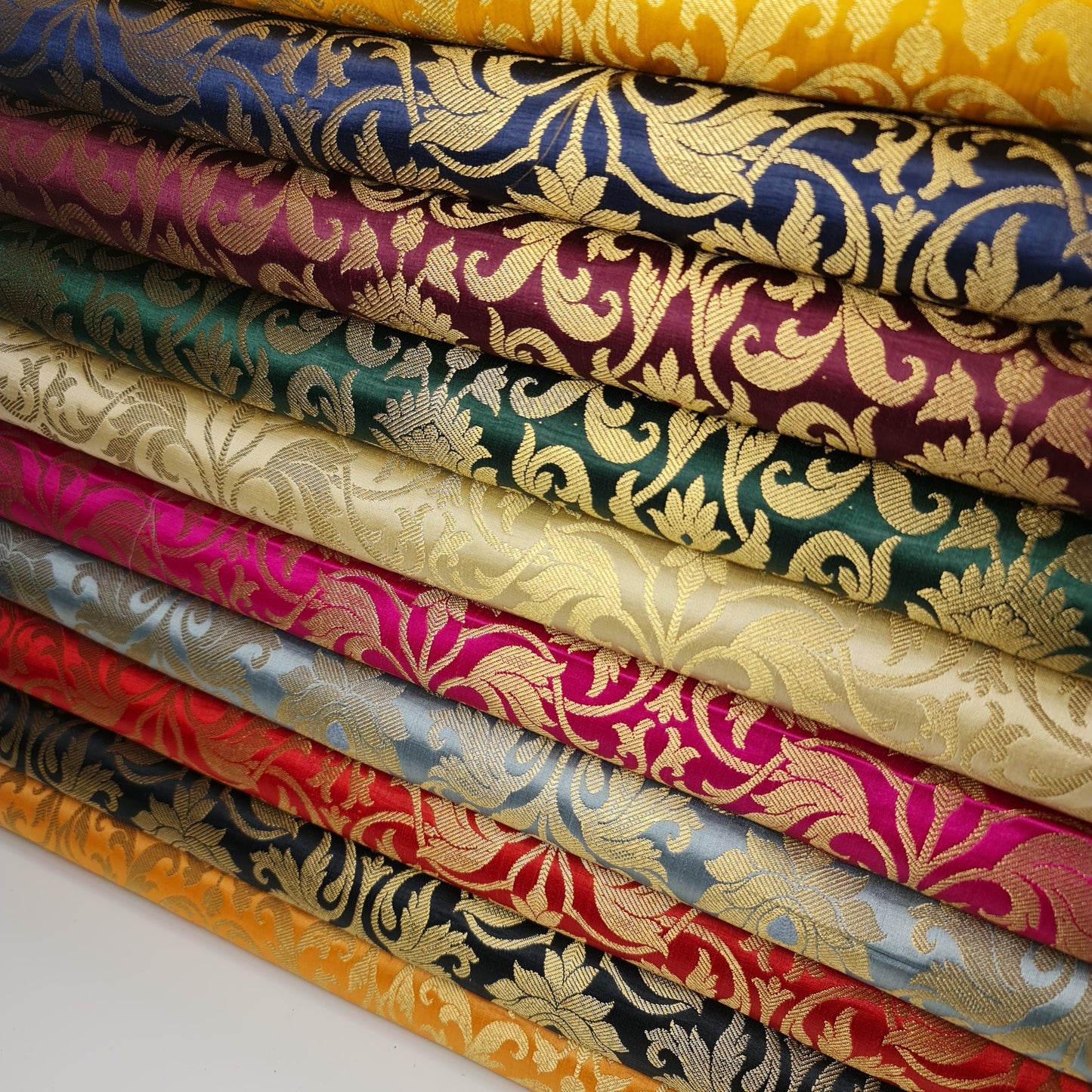 Luxurious Floral Banarasi Brocade Fabric – Premium Indian Gold Metallic Jacquard Woven Material 44" Wide