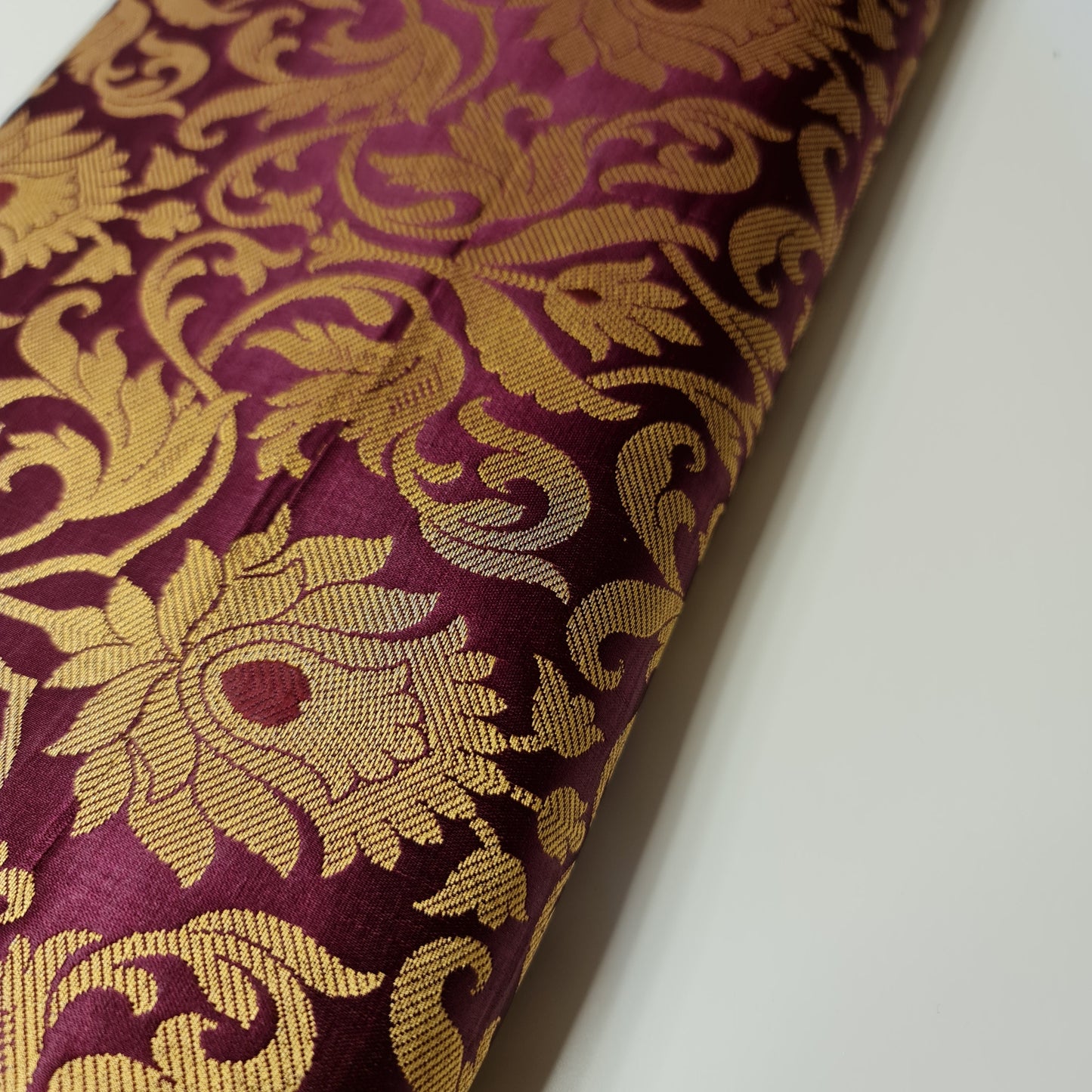 Luxurious Floral Banarasi Brocade Fabric – Premium Indian Gold Metallic Jacquard Woven Material 44" Wide
