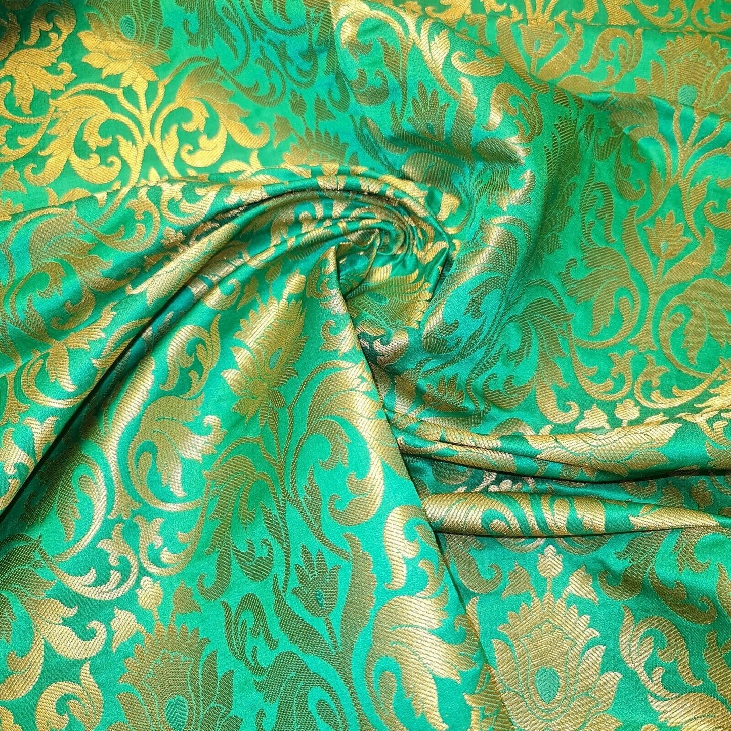 Luxurious Floral Banarasi Brocade Fabric – Premium Indian Gold Metallic Jacquard Woven Material 44" Wide