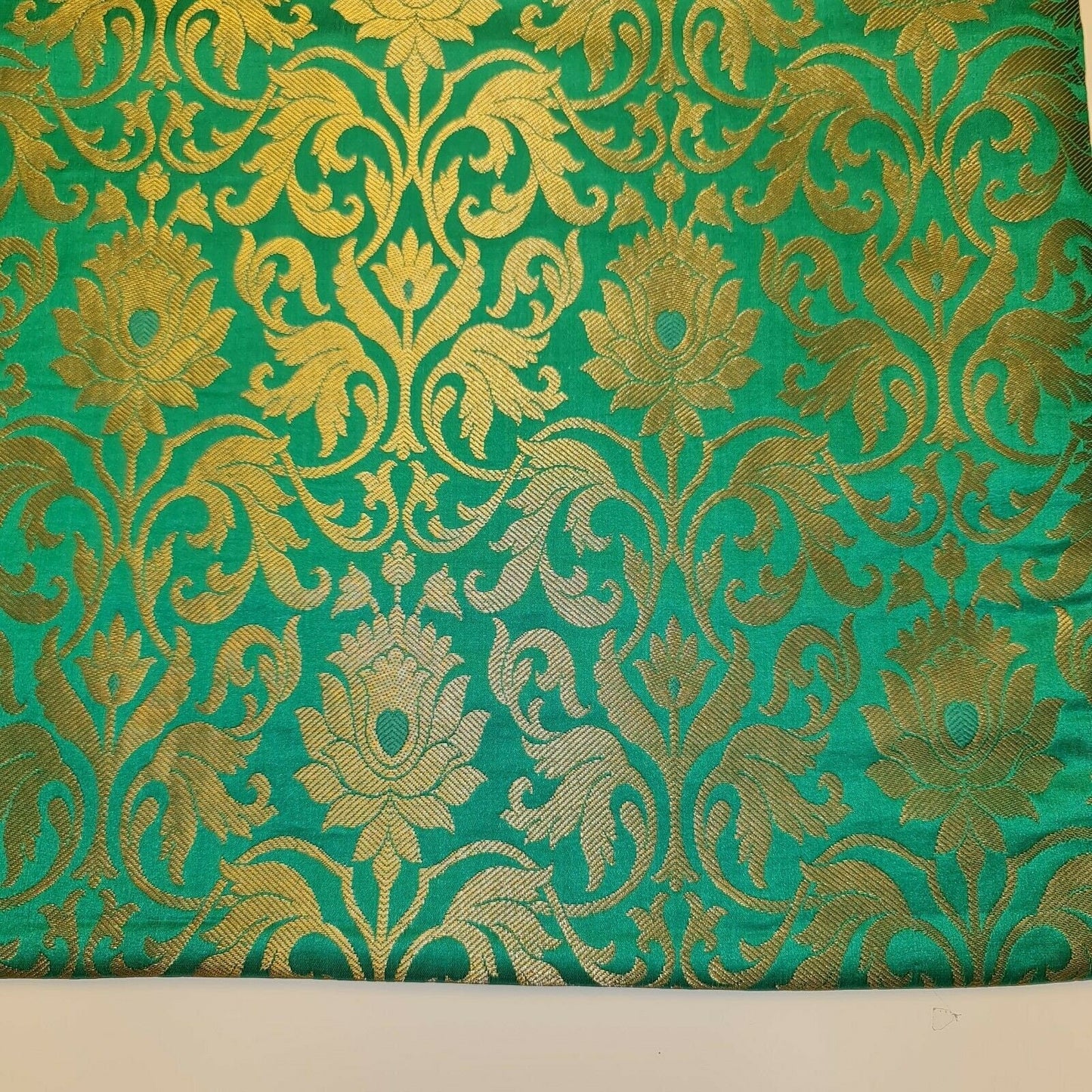 Luxurious Floral Banarasi Brocade Fabric – Premium Indian Gold Metallic Jacquard Woven Material 44" Wide