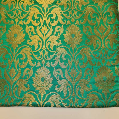 Luxurious Floral Banarasi Brocade Fabric – Premium Indian Gold Metallic Jacquard Woven Material 44" Wide
