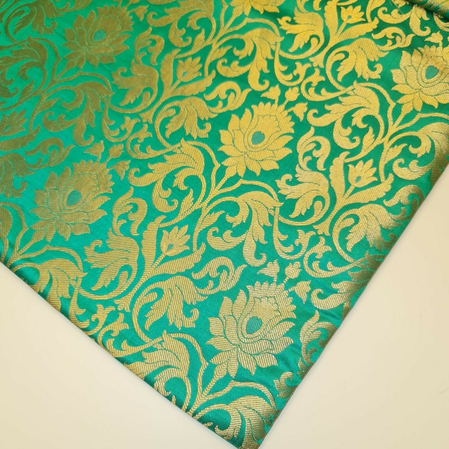 Luxurious Floral Banarasi Brocade Fabric – Premium Indian Gold Metallic Jacquard Woven Material 44" Wide