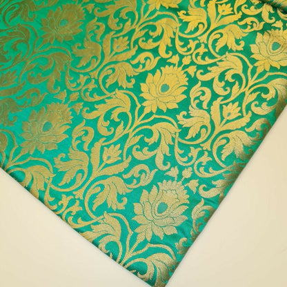 Luxurious Floral Banarasi Brocade Fabric – Premium Indian Gold Metallic Jacquard Woven Material 44" Wide